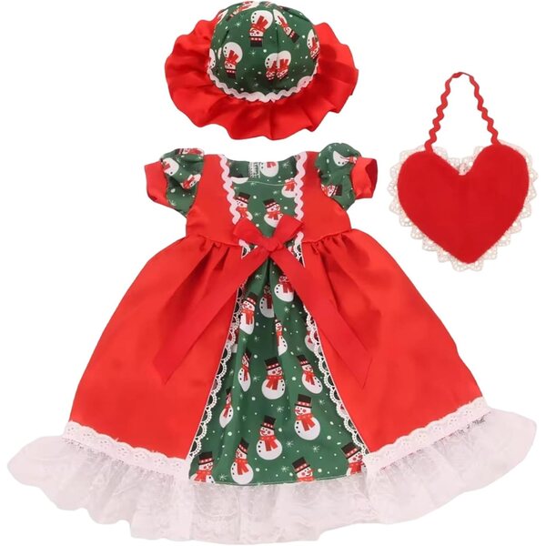 Vestito Natalizio per Bambole Americane 18 Pollici con Cappello e Borsa