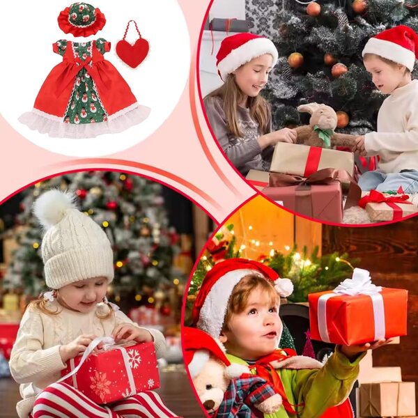 Vestito Natalizio per Bambole Americane 18 Pollici con Cappello e Borsa
