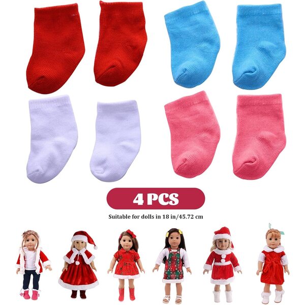 Calzini per Bambole Pineeseatile 4 Paia in Tessuto Colorato per Bambole da 18 Pollici
