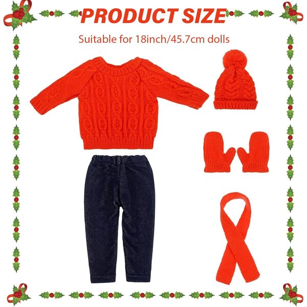 Set Vestiti Invernali Natalizi per Bambole 18 Pollici con Maglione, Pantaloni e Accessori
