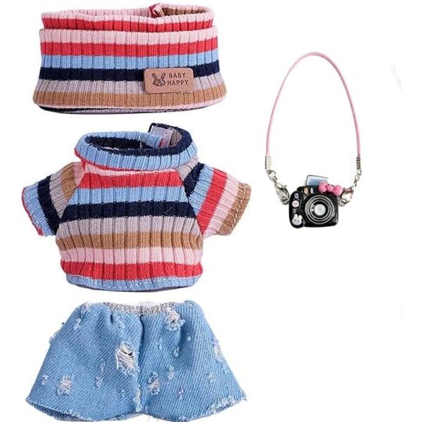 Kleidung für Lububu-Puppen 17 cm: elegantes gestreiftes Set mit Accessoires für Sammler