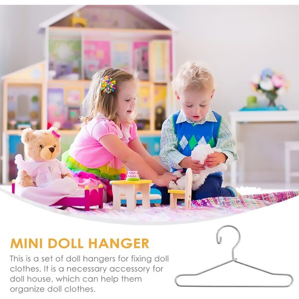 KOMBIUDA 20 Mini-Kleiderbügel für Puppenkleidung aus silbernem Metall, kompakter Organizer