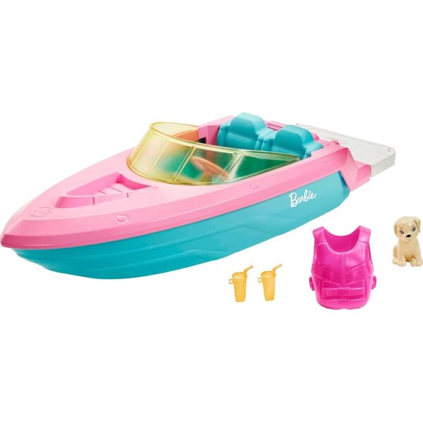 Barbie Motoscafo Galleggiante con Cucciolo e Accessori per Bambini 3+ Anni