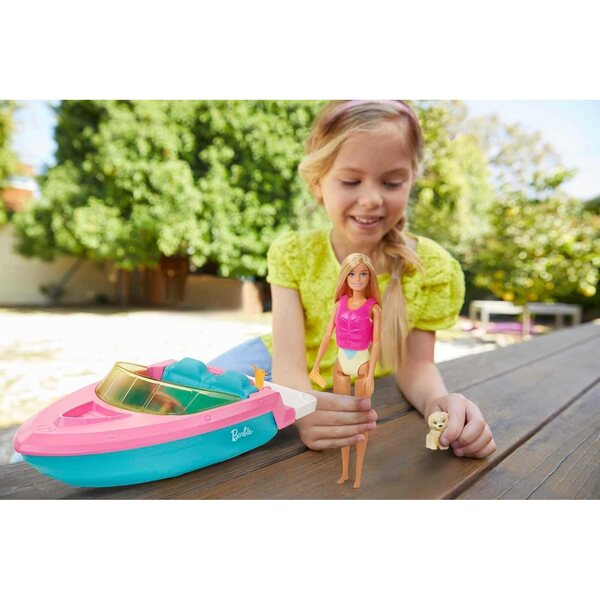 Barbie Motoscafo Galleggiante con Cucciolo e Accessori per Bambini 3+ Anni