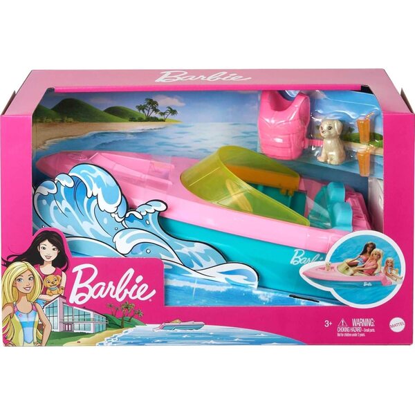 Barbie Motoscafo Galleggiante con Cucciolo e Accessori per Bambini 3+ Anni