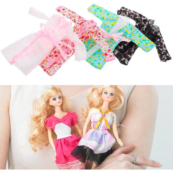 Set 4 Pezzi Vestiti e Accessori per Bambole con Pigiama, Accappatoio e Fascia per Capelli
