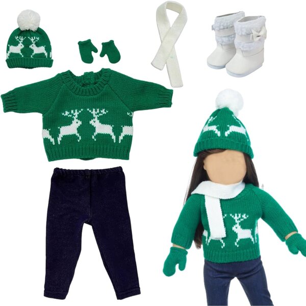 Weihnachtskleidung für 18-Zoll-Puppen – Komplettset mit Pullover, Hose und Accessoires