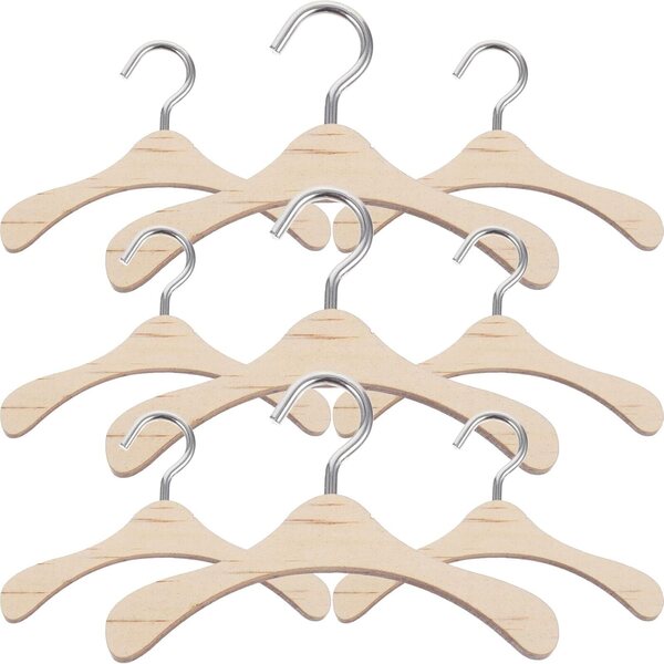 Mini-Kleiderbügel aus Holz für Puppen, 7,5 cm, Set mit 10 Puppenhauszubehör