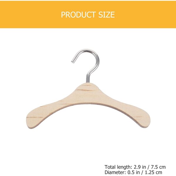 Mini-Kleiderbügel aus Holz für Puppen, 7,5 cm, Set mit 10 Puppenhauszubehör
