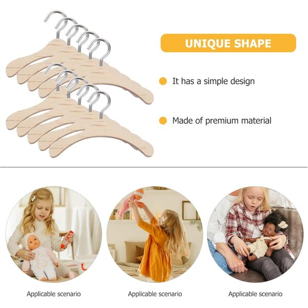Mini-Kleiderbügel aus Holz für Puppen, 7,5 cm, Set mit 10 Puppenhauszubehör