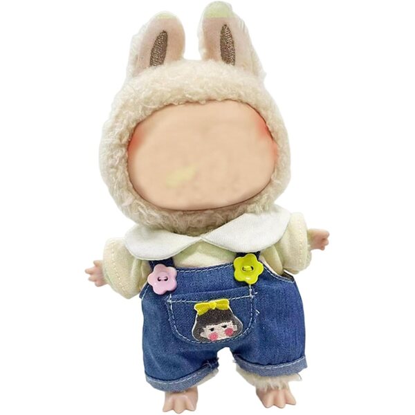 Kleidungsset für 17-cm-Puppen mit gelbem T-Shirt und Sonnenblumen-Overall aus weichem Stoff