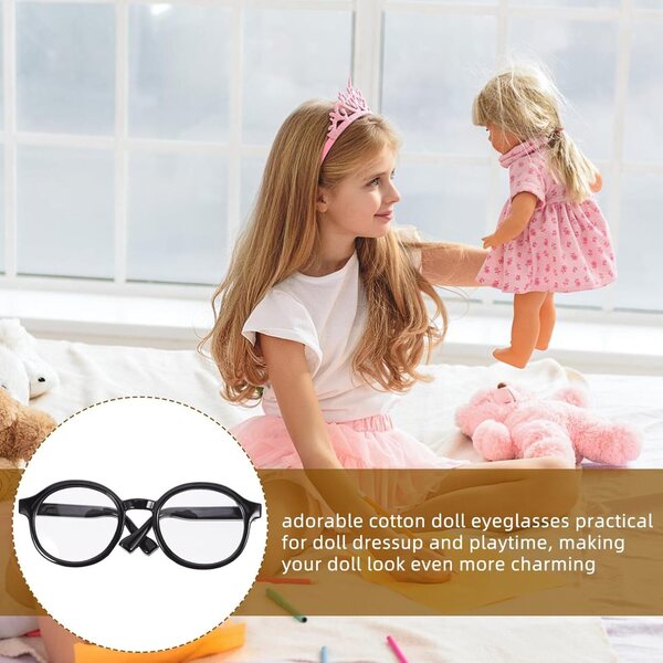 GARVALON Occhiali Mini per Bambole 20 cm, Montatura Nera e Lenti Trasparenti