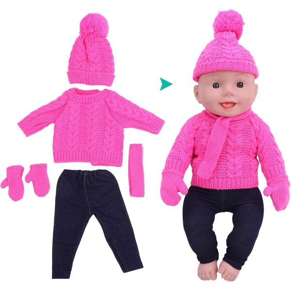 Acouto Abiti per Bambole 18 Pollici: Maglioni, Pantaloni, Cappelli e Sciarpe Rosa Chiaro