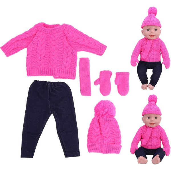 Acouto Abiti per Bambole 18 Pollici: Maglioni, Pantaloni, Cappelli e Sciarpe Rosa Chiaro