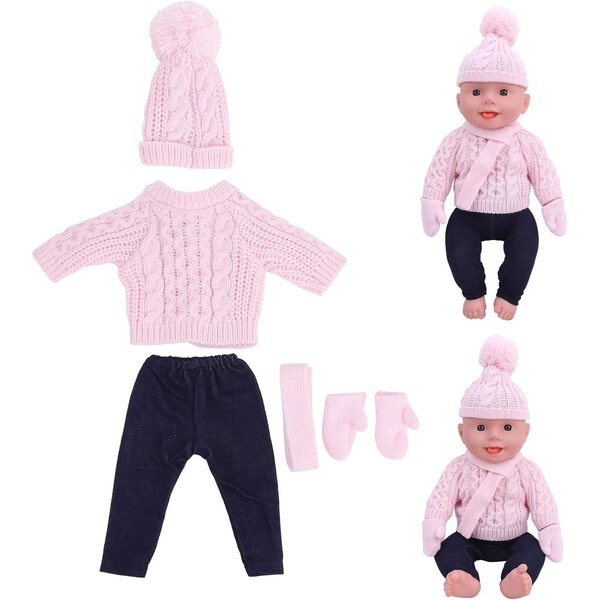 Acouto Vestiti per Bambole 43 cm - Maglione, Pantaloni, Cappello e Sciarpa Rosa
