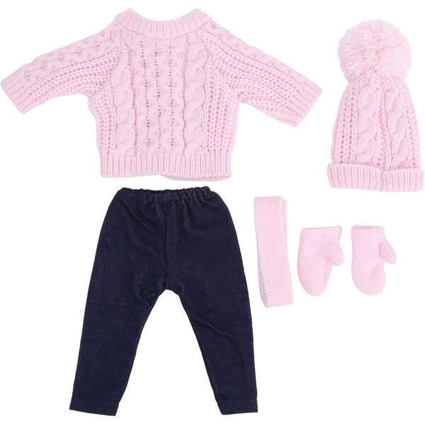 Acouto Vestiti per Bambole 43 cm - Maglione, Pantaloni, Cappello e Sciarpa Rosa