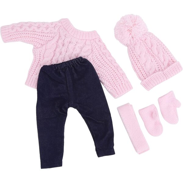 Acouto Vestiti per Bambole 43 cm - Maglione, Pantaloni, Cappello e Sciarpa Rosa
