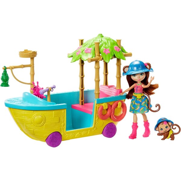 Enchantimals Playset Barca della Giungla con Bambola Merit e Amico Cucciolo Compass 4+