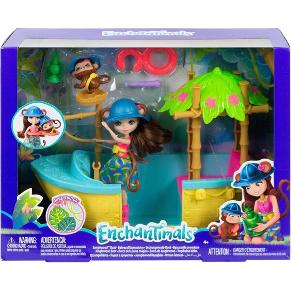 Enchantimals Playset Barca della Giungla con Bambola Merit e Amico Cucciolo Compass 4+