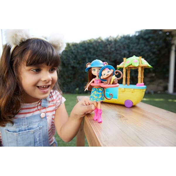 Enchantimals Playset Barca della Giungla con Bambola Merit e Amico Cucciolo Compass 4+