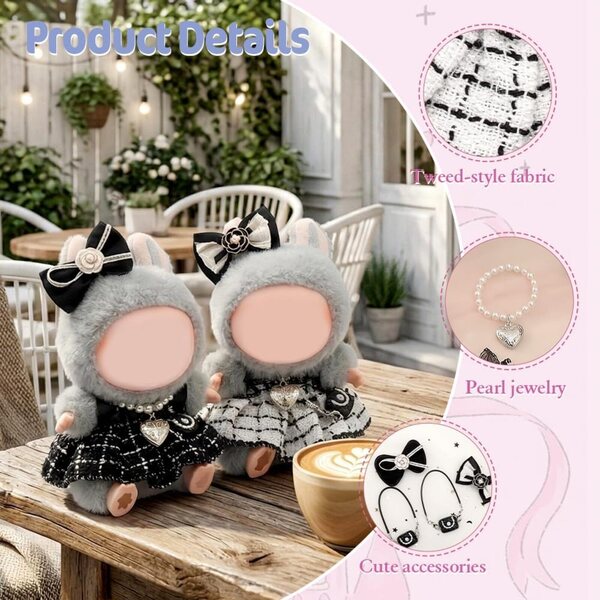 Set accessori per bambole 17 cm WALLFID, 8 pezzi vestito, borsa, collana e clip