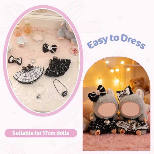 Set accessori per bambole 17 cm WALLFID, 8 pezzi vestito, borsa, collana e clip