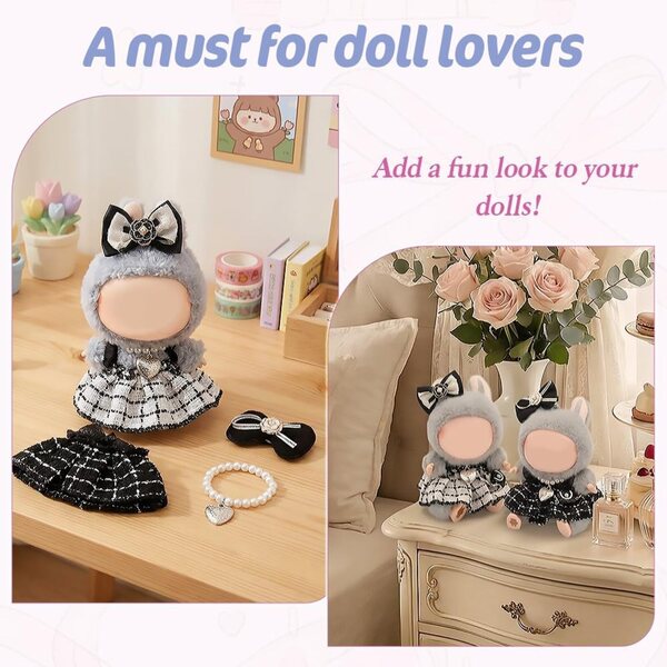 Set accessori per bambole 17 cm WALLFID, 8 pezzi vestito, borsa, collana e clip