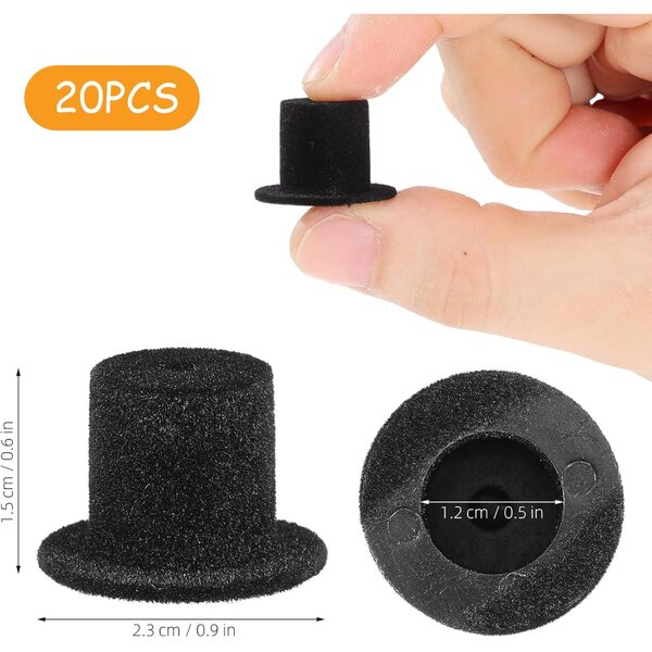VICASKY Set mit 20 schwarzen Mini-Flockhüten für Puppen und Partydekorationen
