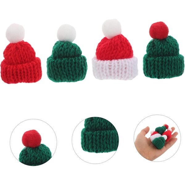 ERINGOGO 40 Mini Cappelli Natalizi in Lana per Decorazioni Albero, Bottiglie e Fai da Te