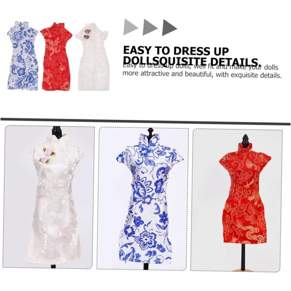 3 Vestiti Cheongsam per Bambole in Stile Cinese - Morbidi, Resitenti e Delicati