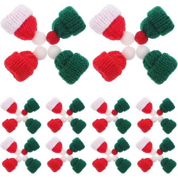 40 Mini Cappelli di Lana Natalizi Lavorati a Maglia per Decorazioni e Bambole
