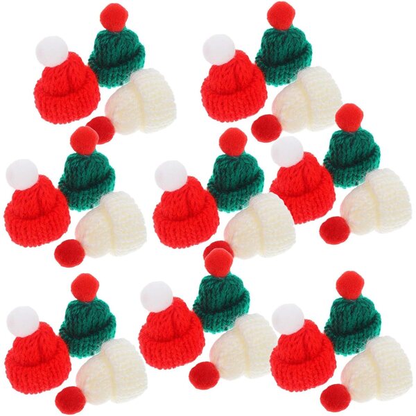 24 Mini Cappelli di Natale in Lana Colorati Elasticizzati per Decorazioni Festive