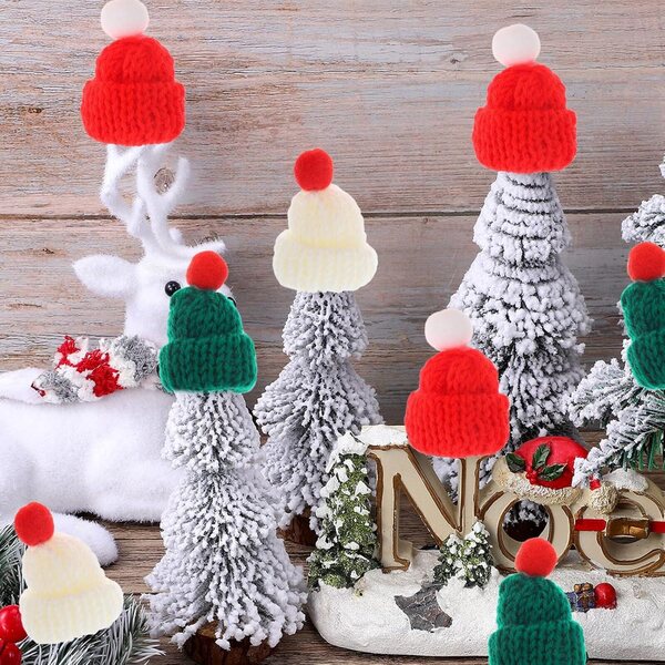 24 Mini Cappelli di Natale in Lana Colorati Elasticizzati per Decorazioni Festive