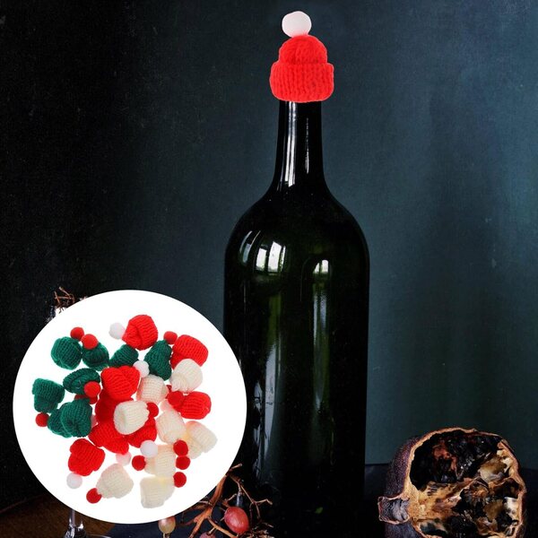 24 Mini Cappelli di Natale in Lana Colorati Elasticizzati per Decorazioni Festive