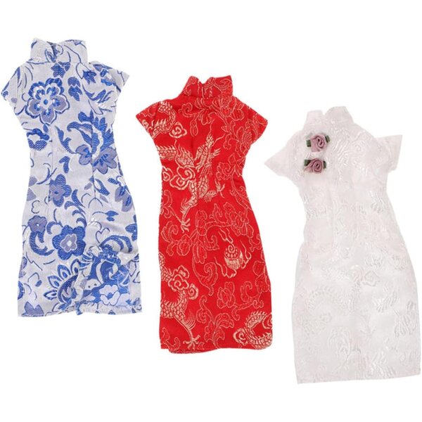 Set 3 Vestiti Cheongsam per Bambole 30cm – Abiti Tradizionali Cinesi Miniatura