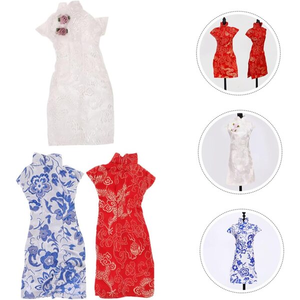 Set 3 Vestiti Cheongsam per Bambole 30cm – Abiti Tradizionali Cinesi Miniatura