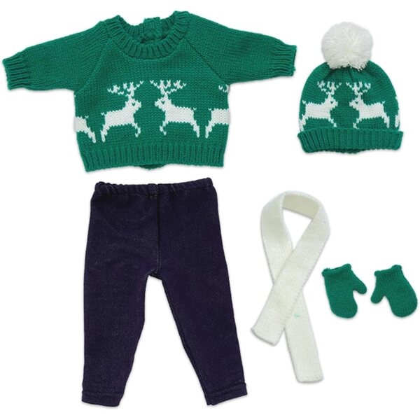Gestrickte Winterkleidung für 18-Zoll-Puppen mit Pullover, Hose, Mütze, Handschuhen und Schal