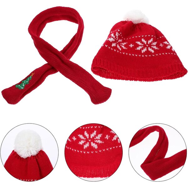 Mini-Weihnachtsmütze und Schal-Set aus Wolle für dekorative Puppen und Puppen