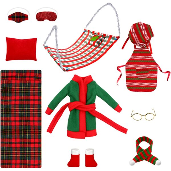 Kit Elf di Natale Hotainoys con Sacco a Pelo, Accappatoio e Accessori per Bambole