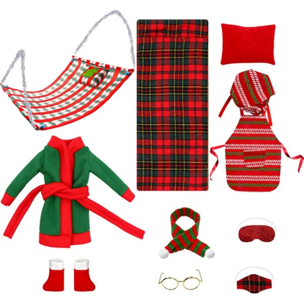 Hotainoys Weihnachtselfen-Set mit Schlafsack, Bademantel und Zubehör für Puppen