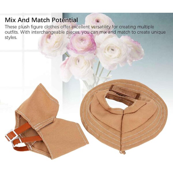 Elegantes Kleidungsset für 17 cm große Puppen mit braunen Hosenträgern und Fischerhut