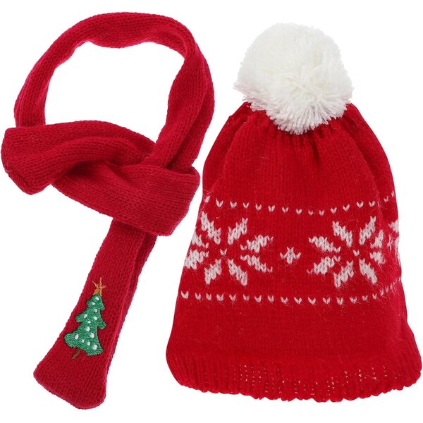 Mini-Set aus roter Weihnachtsmütze und Schal für DIY-Dekorationen, 20 cm