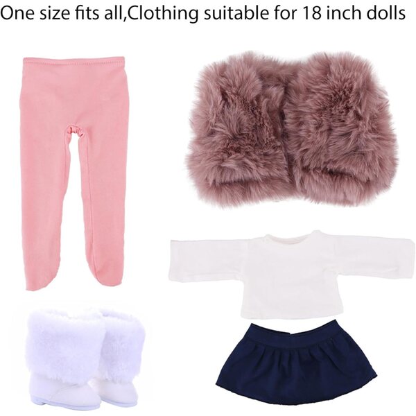 18-Zoll-Puppenkleidung im Winterstil, 5 Stück: Weste, T-Shirt, Rock, Hose, Schuhe