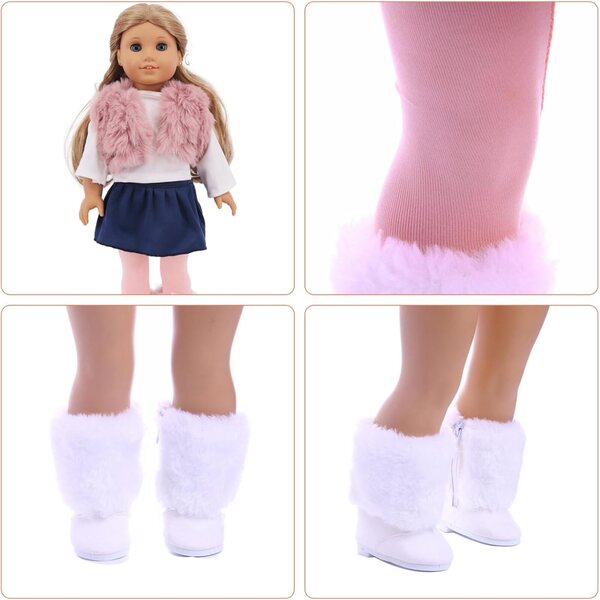 18-Zoll-Puppenkleidung im Winterstil, 5 Stück: Weste, T-Shirt, Rock, Hose, Schuhe