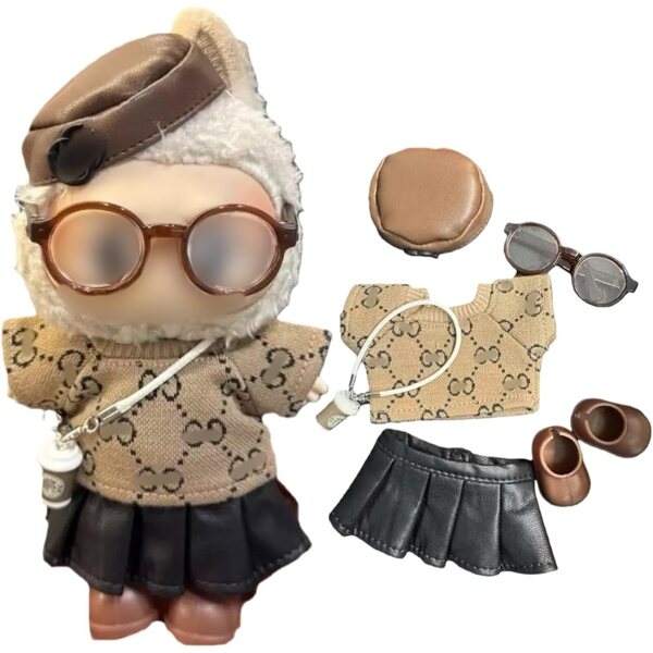 Lububu Puppenkleidung 17 cm mit 6 hochwertigen Accessoires in Braun
