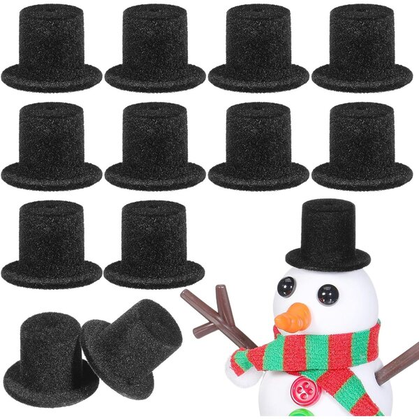 Set 20 Mini Cappelli a Cilindro in Resina Floccata Neri per Bambole e Decorazioni Artigianali