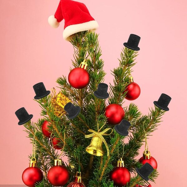 Set 20 Mini Cappelli a Cilindro in Resina Floccata Neri per Bambole e Decorazioni Artigianali