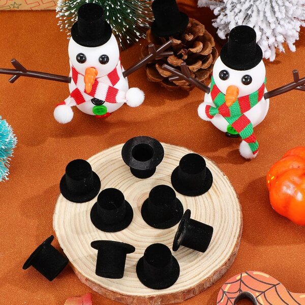 Set 20 Mini Cappelli a Cilindro in Resina Floccata Neri per Bambole e Decorazioni Artigianali