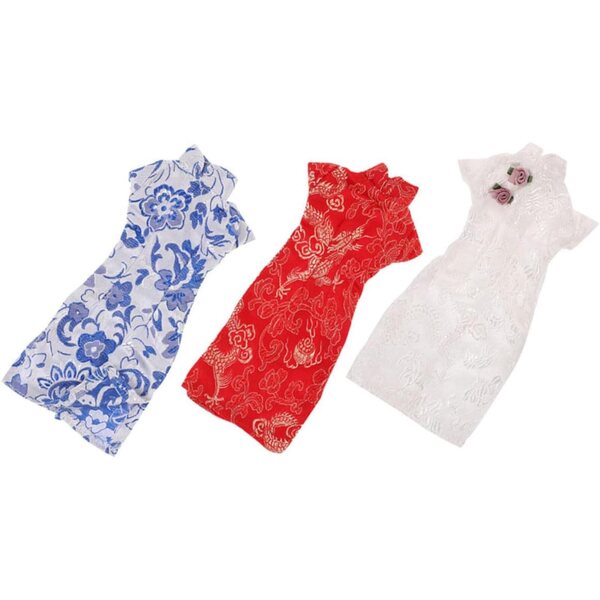 3 Vestiti Cheongsam Cinesi in Tessuto per Bambole, Abbigliamento Tradizionale Riutilizzabile