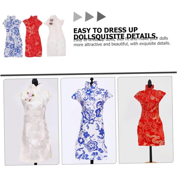 3 Vestiti Cheongsam Cinesi in Tessuto per Bambole, Abbigliamento Tradizionale Riutilizzabile